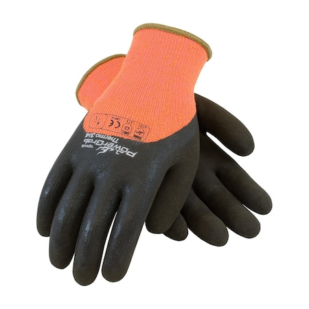 Pip POWERGRAB THERMO, HI-VIS ORANGE ACRYLIC TERRY SHELL, 3/4 DIP BROWN MICROFINISH GRIP, Large, 12PK 41-1475/L